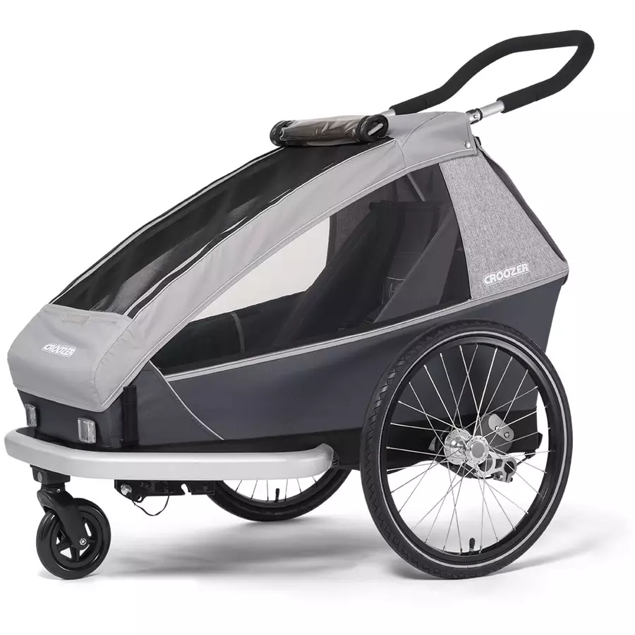 CROOZER Kinderfahrradanhänger Kid Keeke 1 Stone Grey inklusive Fußraumschutzwanne