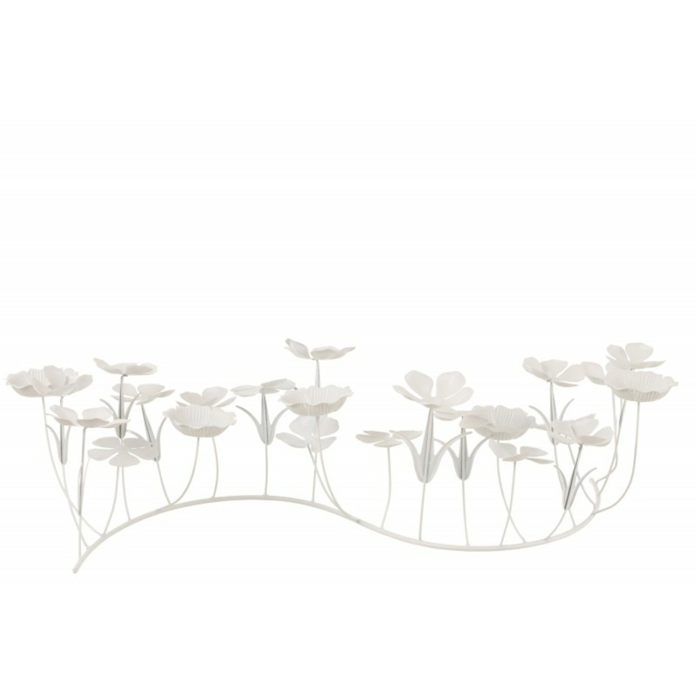 Fleurs porte bougie en métal blanc 79x33x20 cm