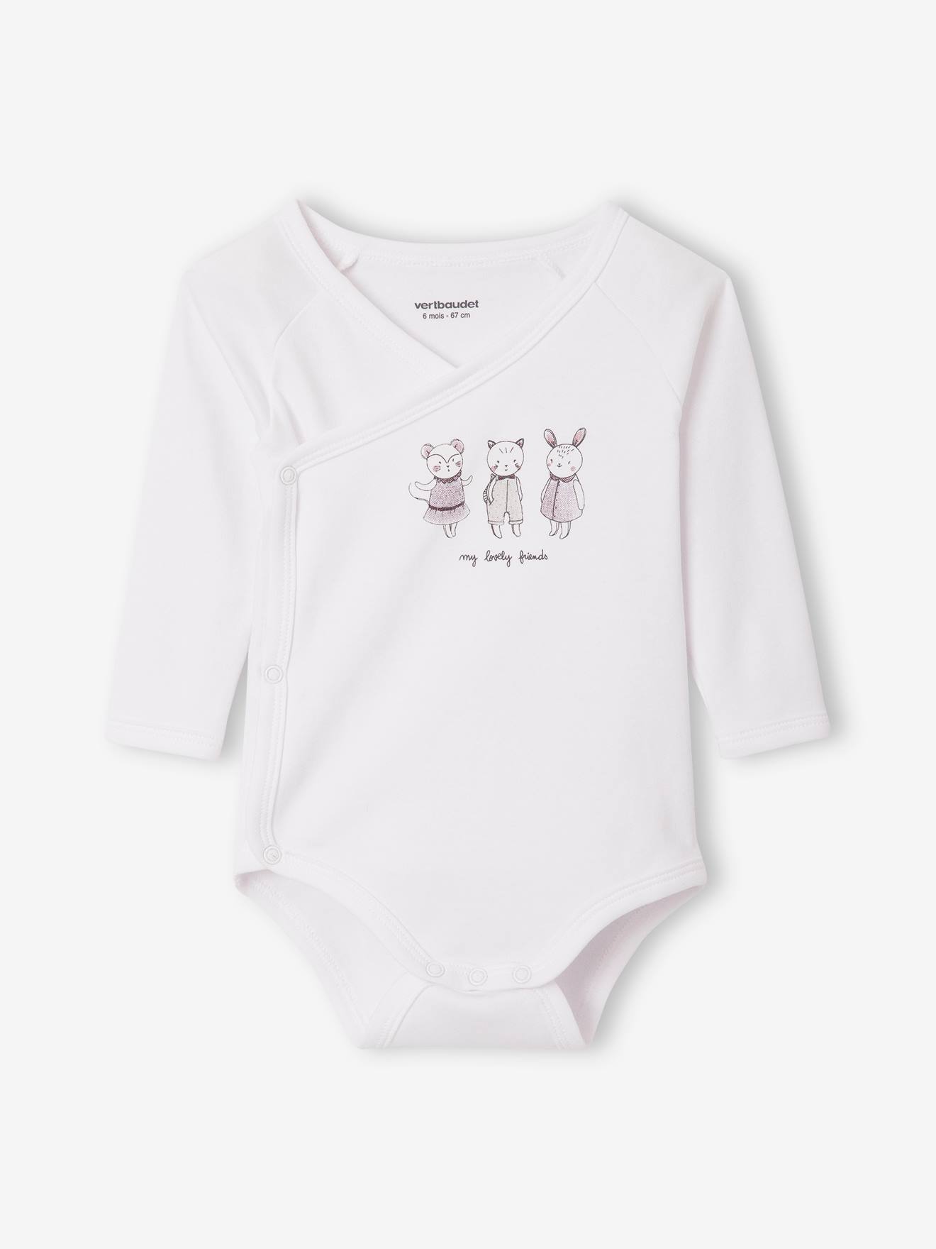 Conjunto de 5 bodies de manga comprida com abertura para recém-nascido, cor malva.