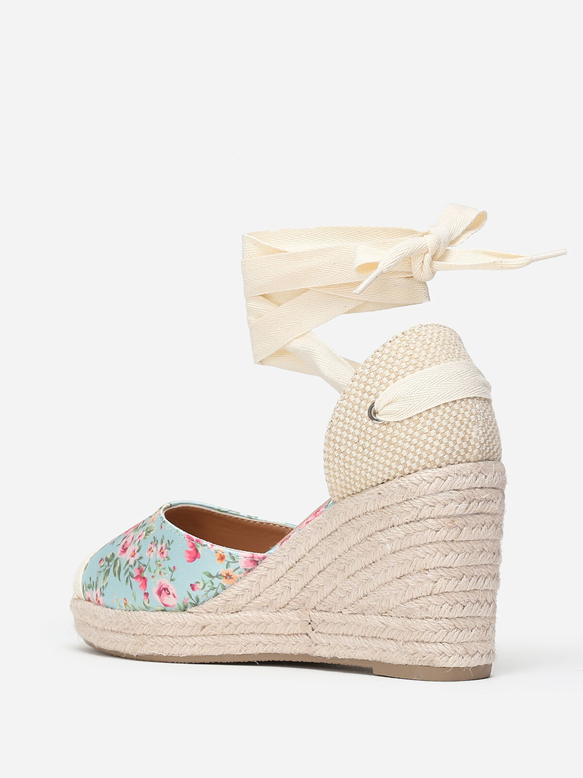 Espadrilles compensées à fleurs- Vert