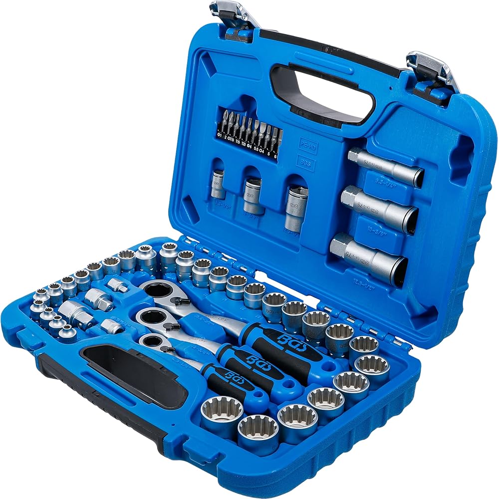 BGS 2181 | Coffret de douilles avec cliquet traversant | Gear Lock | 4,5 à 25 mm | 52 pièces : Bricolage