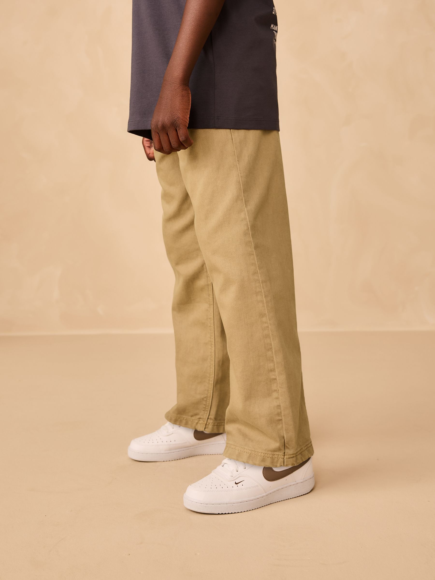 Pastelgeel - Twill jeans met aantrekkoord (3-16jr)