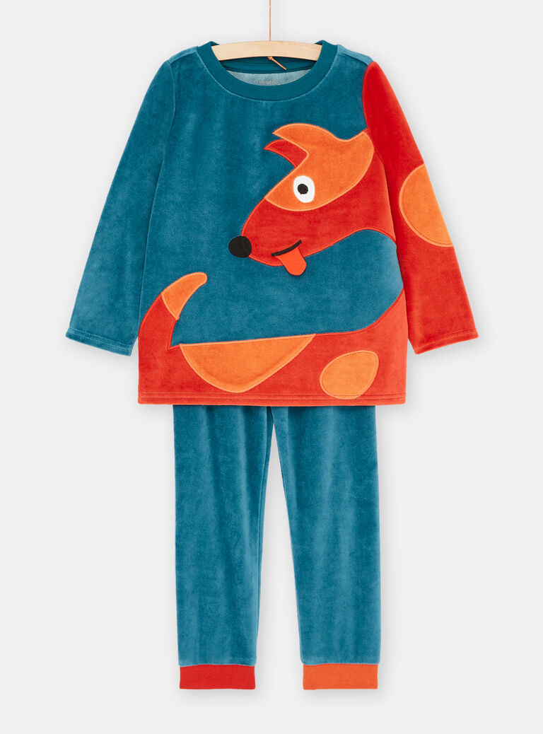 Pyjama en velours bleu à motif chien garçon
