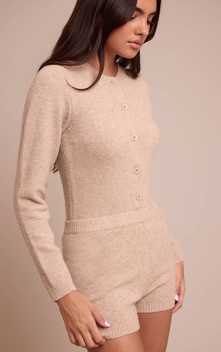 Taupe Mini Short En Maille Douce