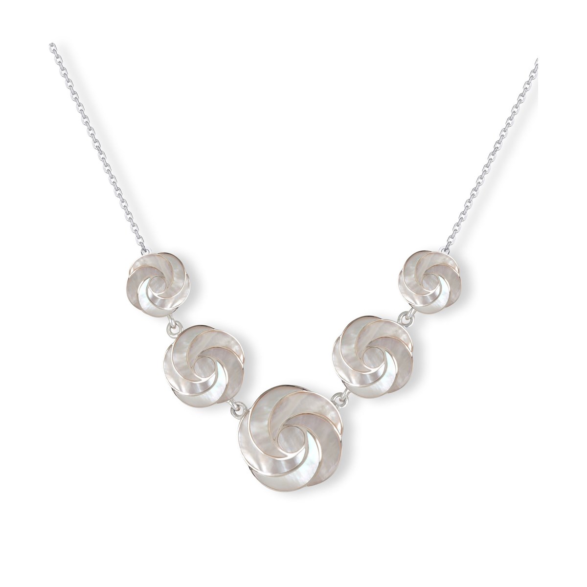 Collier ADEN fleur de nacre blanche effet spirale sur chaîne argent 925-millième rhodié