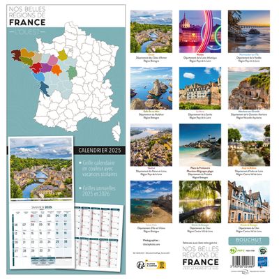 Calendrier illustré BOUCHUT 30 x 30 cm BELLES REGIONS DE FRANCE OUEST 70 %