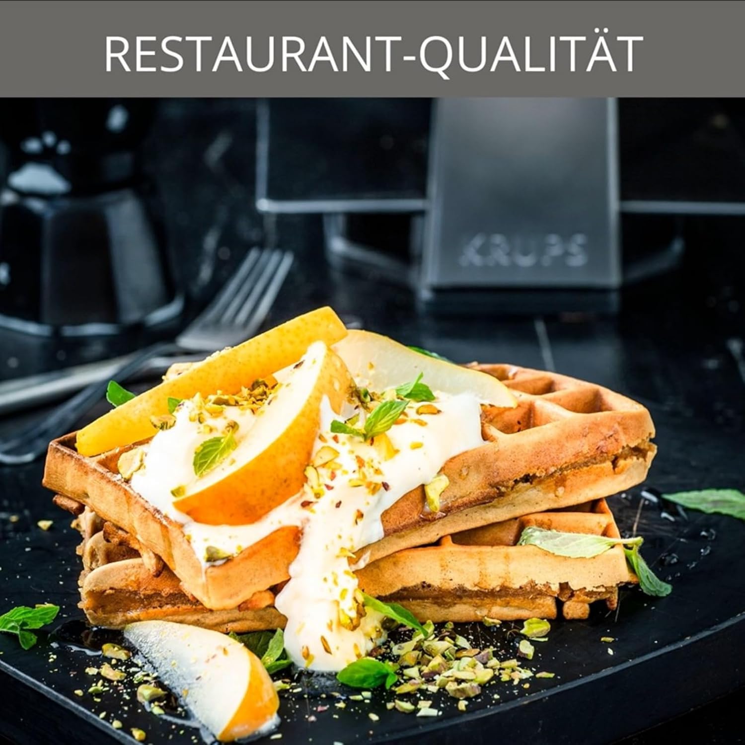KRUPS Doppelwaffeleisen Professional, drehbares Waffeleisen für 2 belgische Waffeln, knusprig & gleichmäßig backen, 7 Bräunungsstufen und Antihaftbeschichtung, spülmaschinengeeignet, Edelstahl/Schwarz