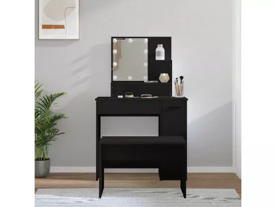 Ensemble de coiffeuse avec LED Noir Bois d'ingénierie