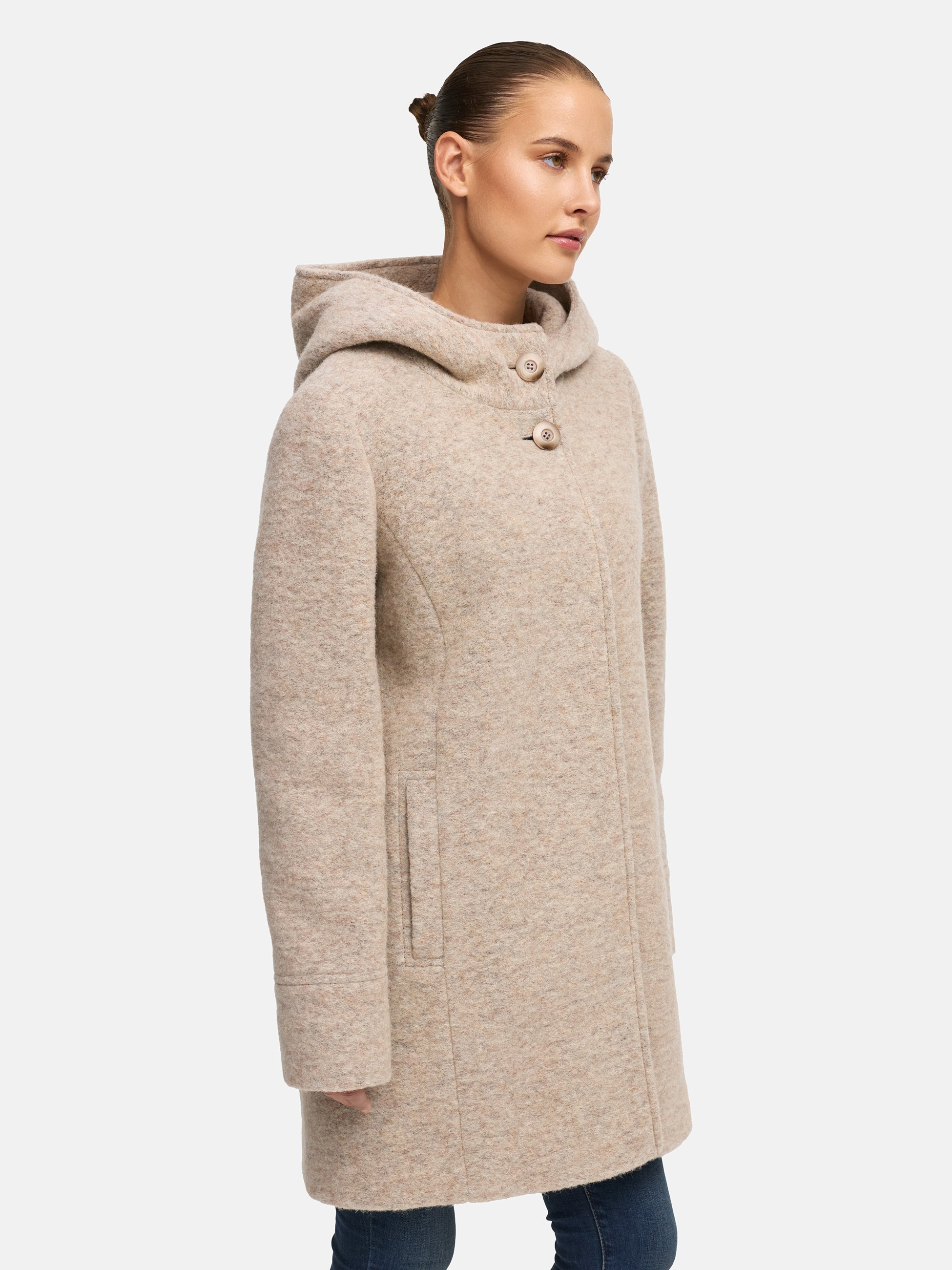 MANISA Wolljacke mit Kapuze Wollparka mit Kapuze und verdeckten Knöpfen