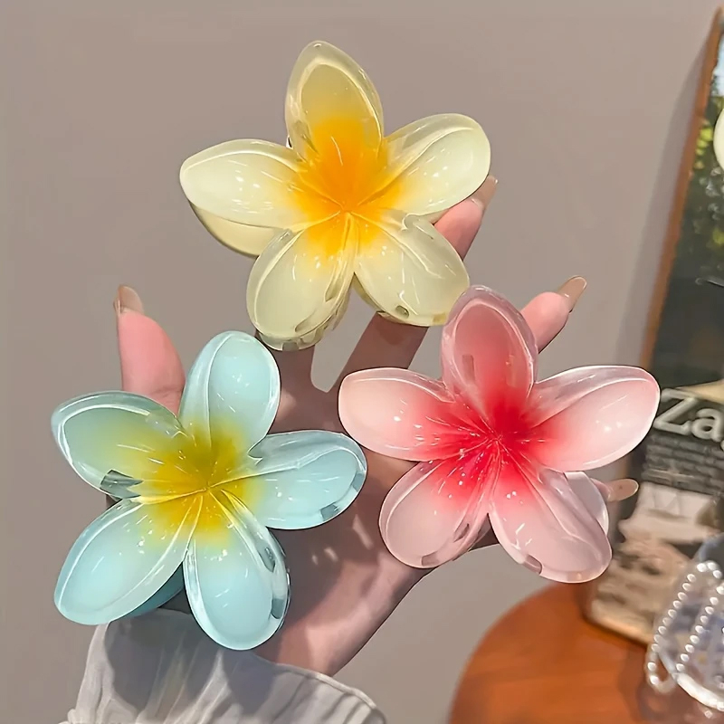(3er Set) 8cm Haarspange Klammer Krallen Clip Haar Accessoire Blume - Bunt