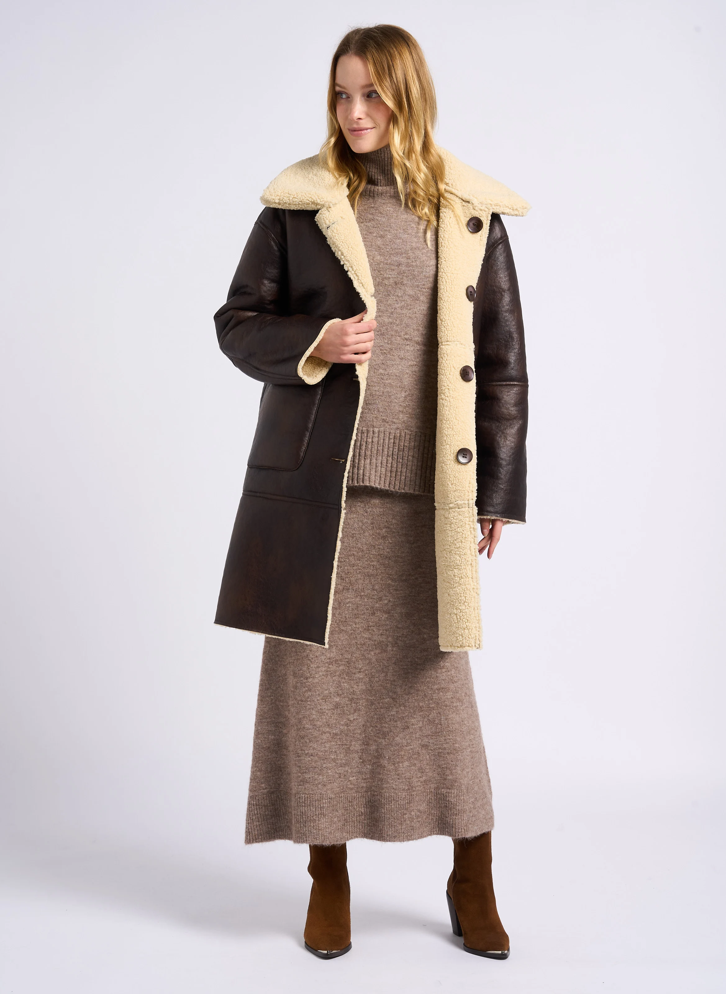 EDGAR - Manteau col classique en sherpa | Marron