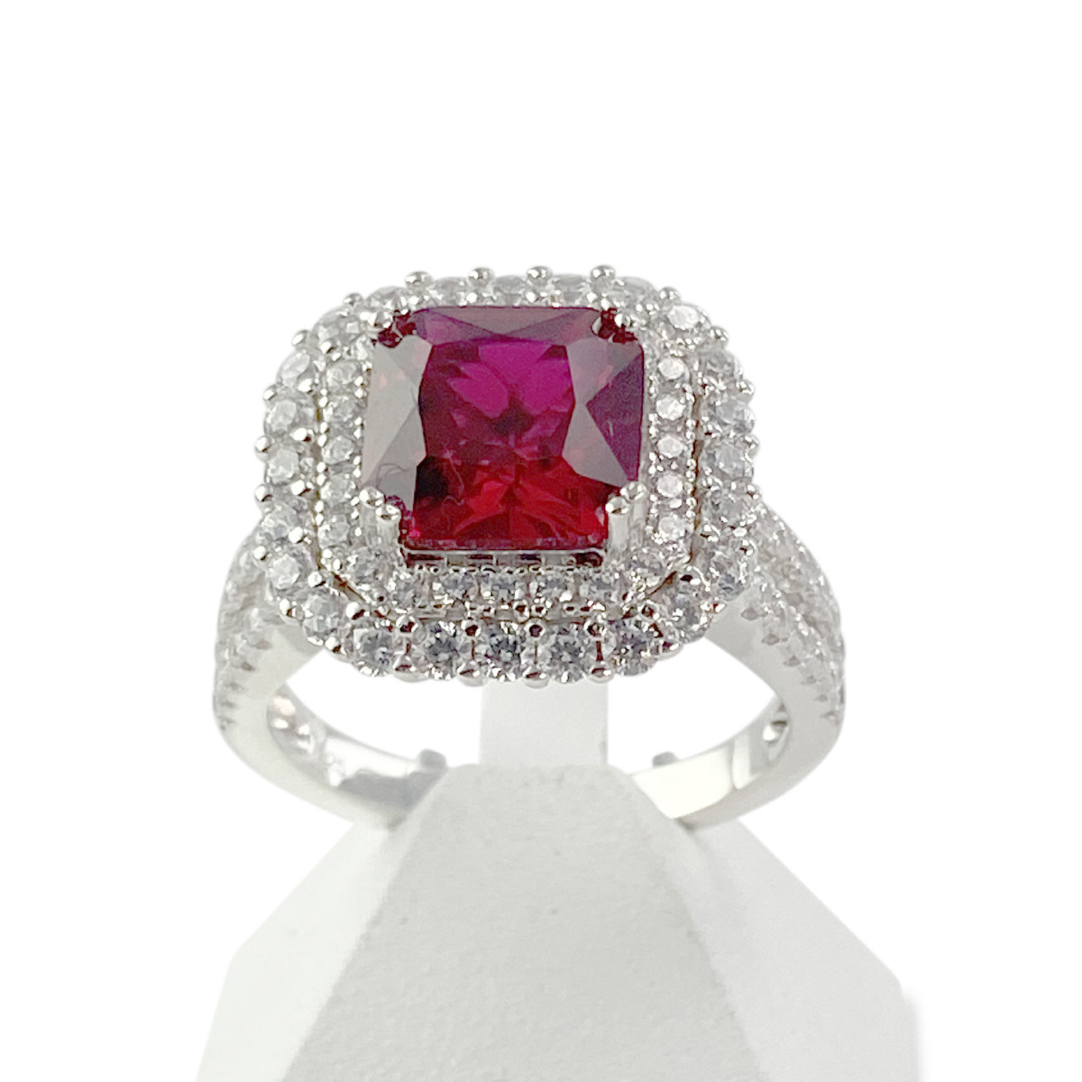 Bague d'occasion argent 925 zirconias rouge et blancs