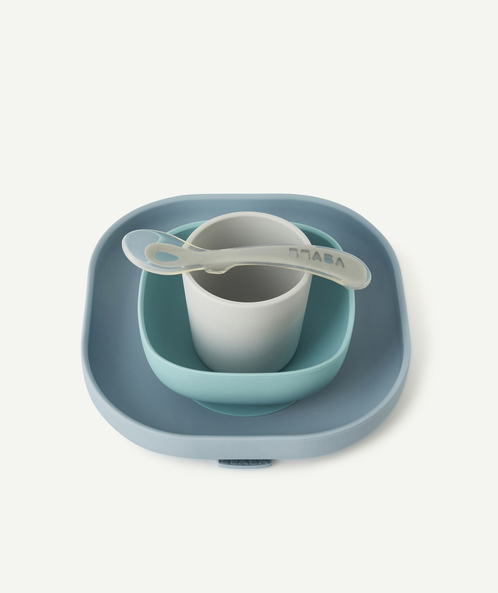 BEABACOFFRET REPAS EN SILICONE AVEC VENTOUSE BLEU 4M+
