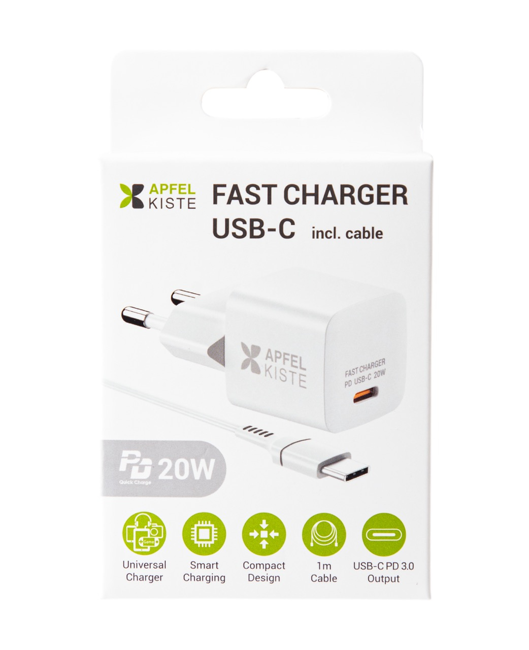(20W) USB C Ladegerät Netzteil Fast Charger Power Delivery 3.0   (1m) USB C Ladekabel - Weiss