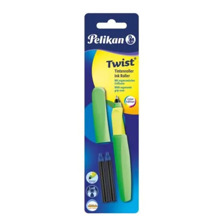 Pelikan Twist® Roller Twist, Neon Grün, universell für Rechts- und Linkshänder, Blisterkarte