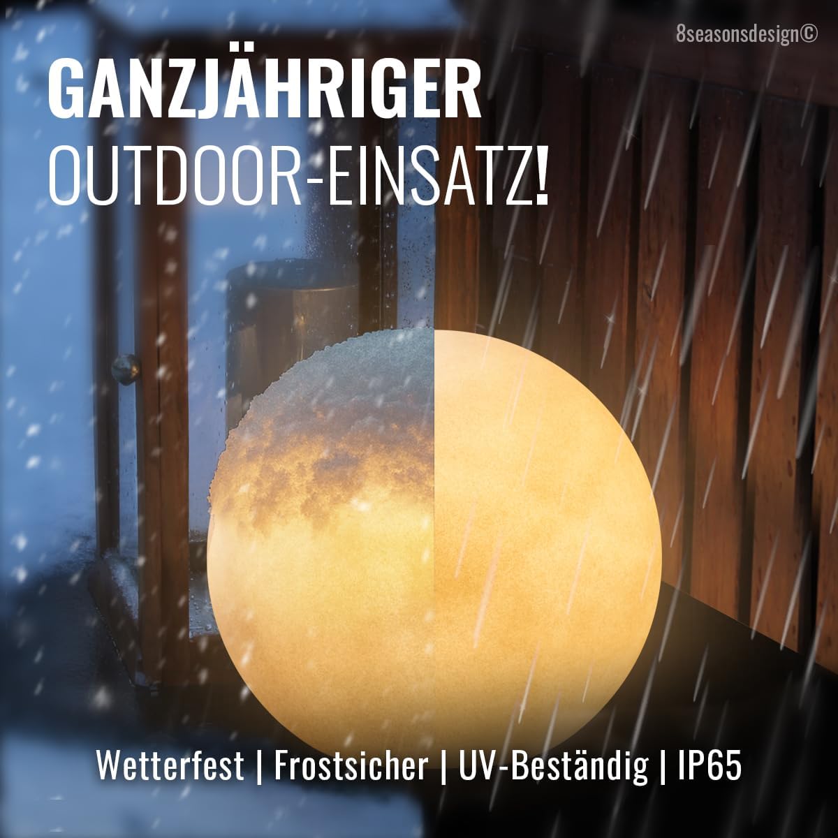 8 seasons design LED Kugelleuchte 40 cm Shining Globe (sand), E27, Leuchtmittel warmweiß – wetterfest – Kugellampe für außen (Garten, Terrasse, Balkon) und innen – robust & langlebig