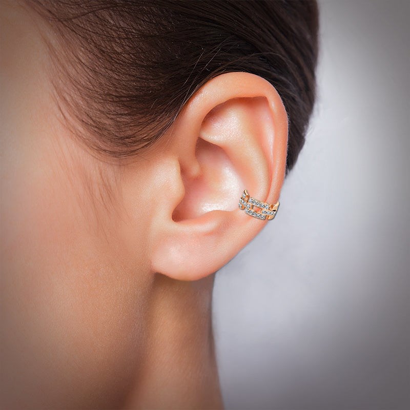 Bague d'oreille couleur or rose avec strass