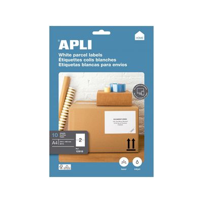 Apli Agipa - 20 Étiquettes adhésives blanches multi-usages - 210 x 148 mm - coins droits - réf 12918