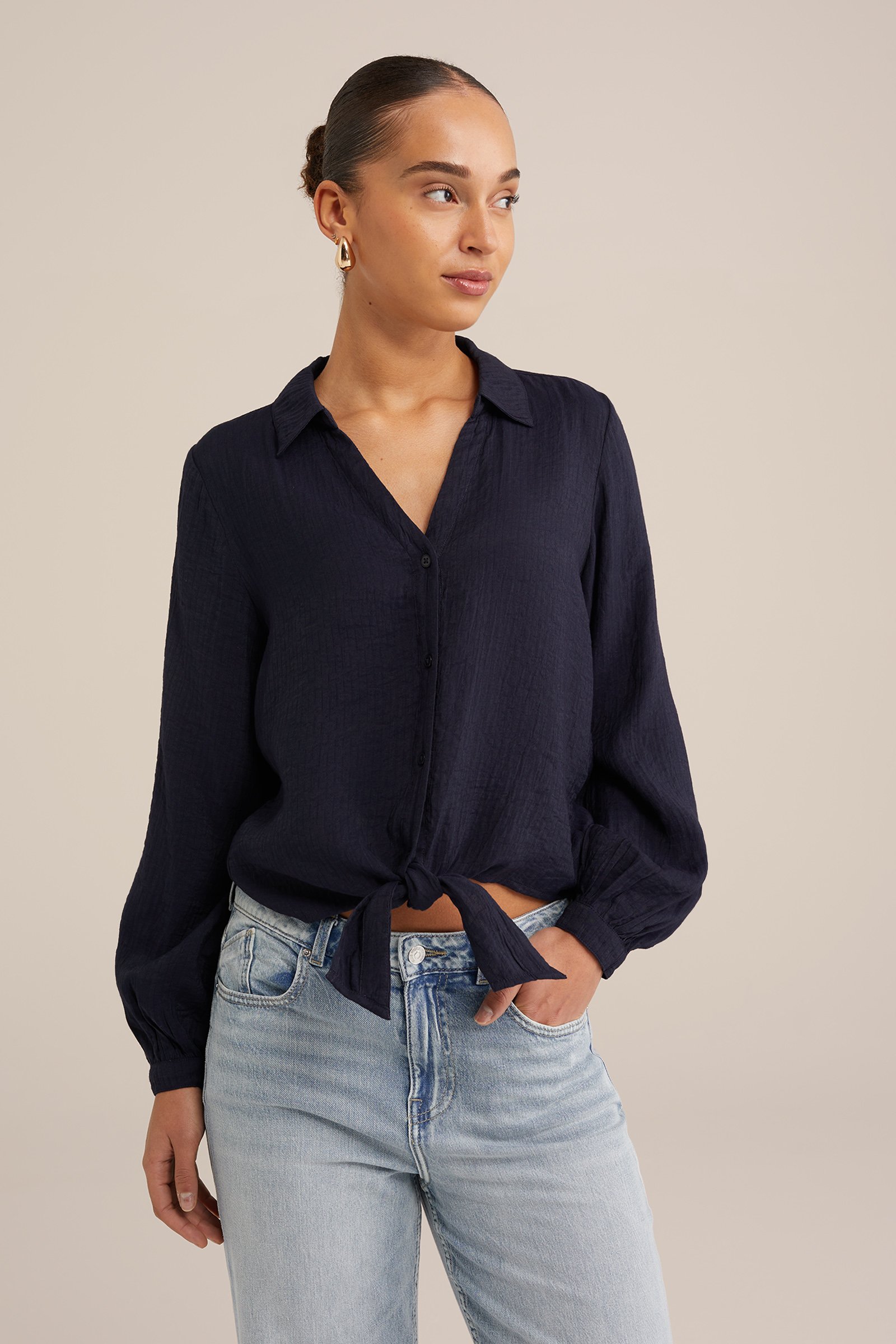 blouse met structuur WE Fashion Donkerblauw