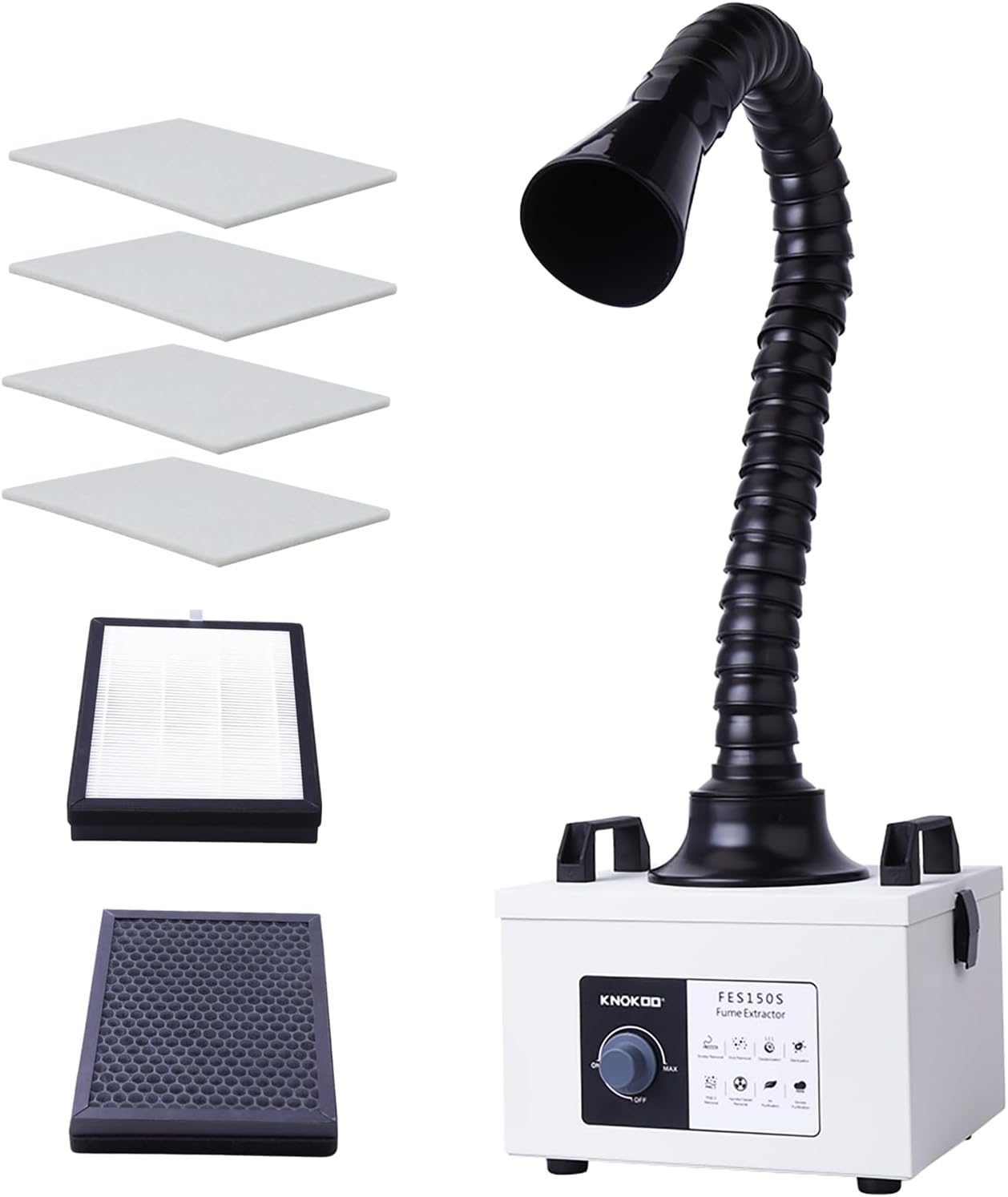 FES150S Lötzauchabsaugung, 200 m³/h, 100 W, starke Saugkraft, geräuscharm, 3-stufige Filtration, 99,97 % Reinigung, für 5 W, 10 W Lasergravierer und Tischlöten, Rauchabsorption (US-Stecker 110 V)
