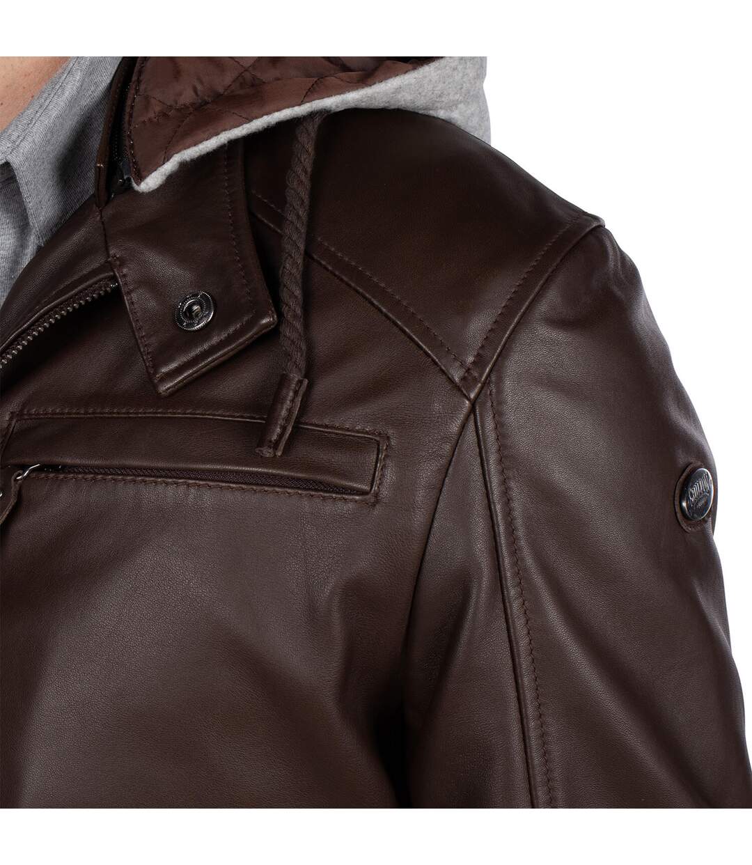 Blouson cuir à capuche amovible