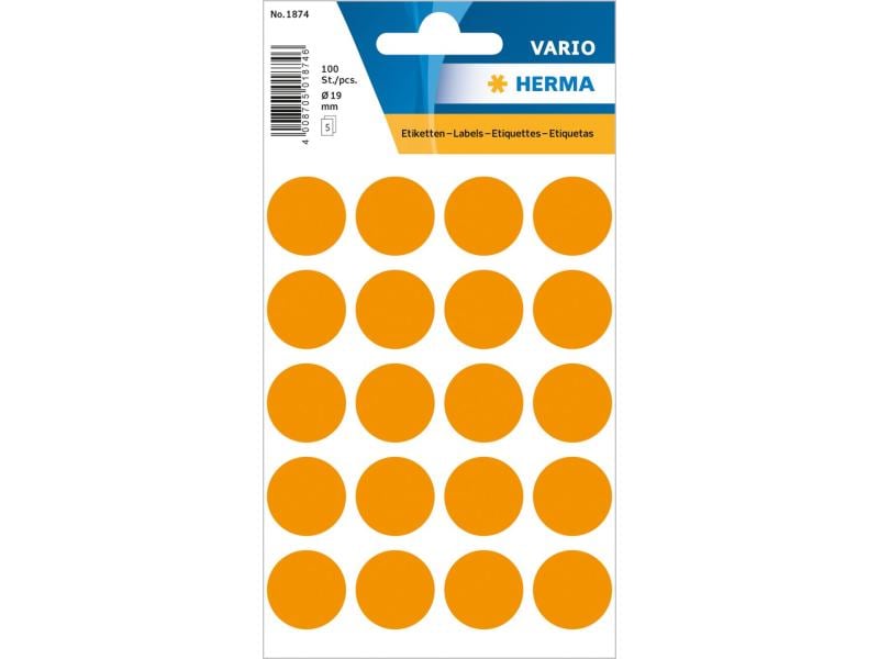Herma Stickers Klebepunkte Vario Ø 19 mm, Neonorange Markierungspunkte Sticker