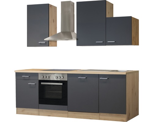 Flex Well keukenblok met apparatuur Tiago 220 cm basaltgrijs mat gedemonteerd omkeerbaar model 00011831