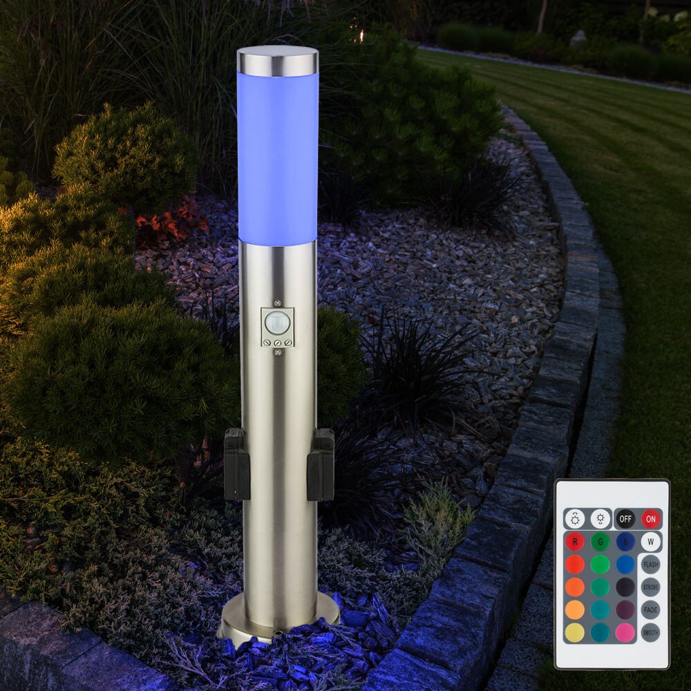 RGB LED Stehleuchte, Bewegungsmelder, 2 Steckdosen, H 60 cm