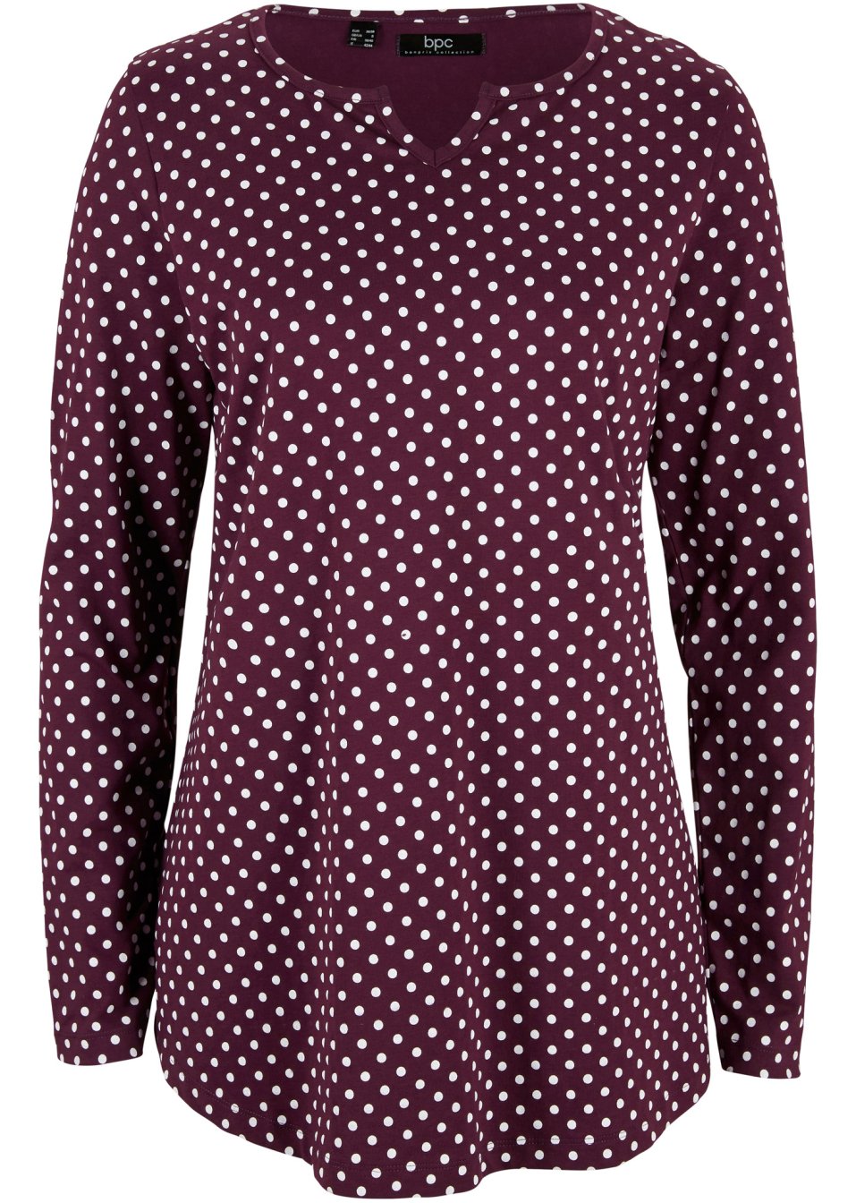 T-shirt manches longues à pois et fentes latérales