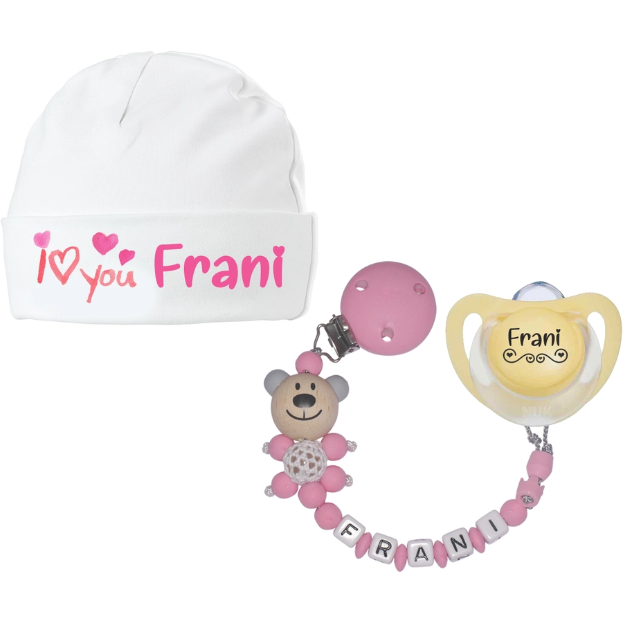 Schnullireich Geschenkset mit Namen I Love You (0-6 Mon) Mädchen Rosa