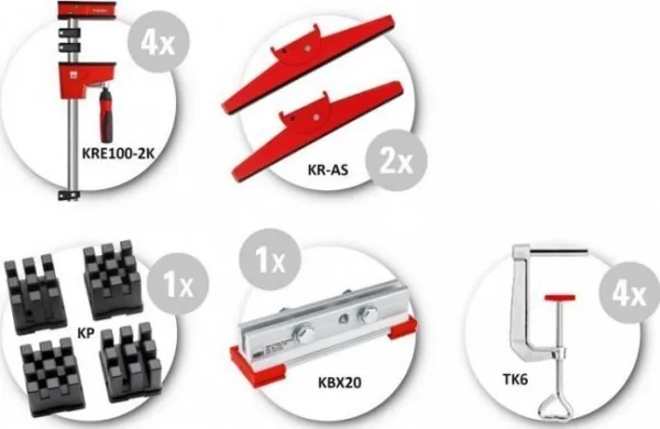 sæt med 4 fuldfladeklemmer KRE100-2K med tilbehør, REVO KRE Bessey [KRE-SET-A]