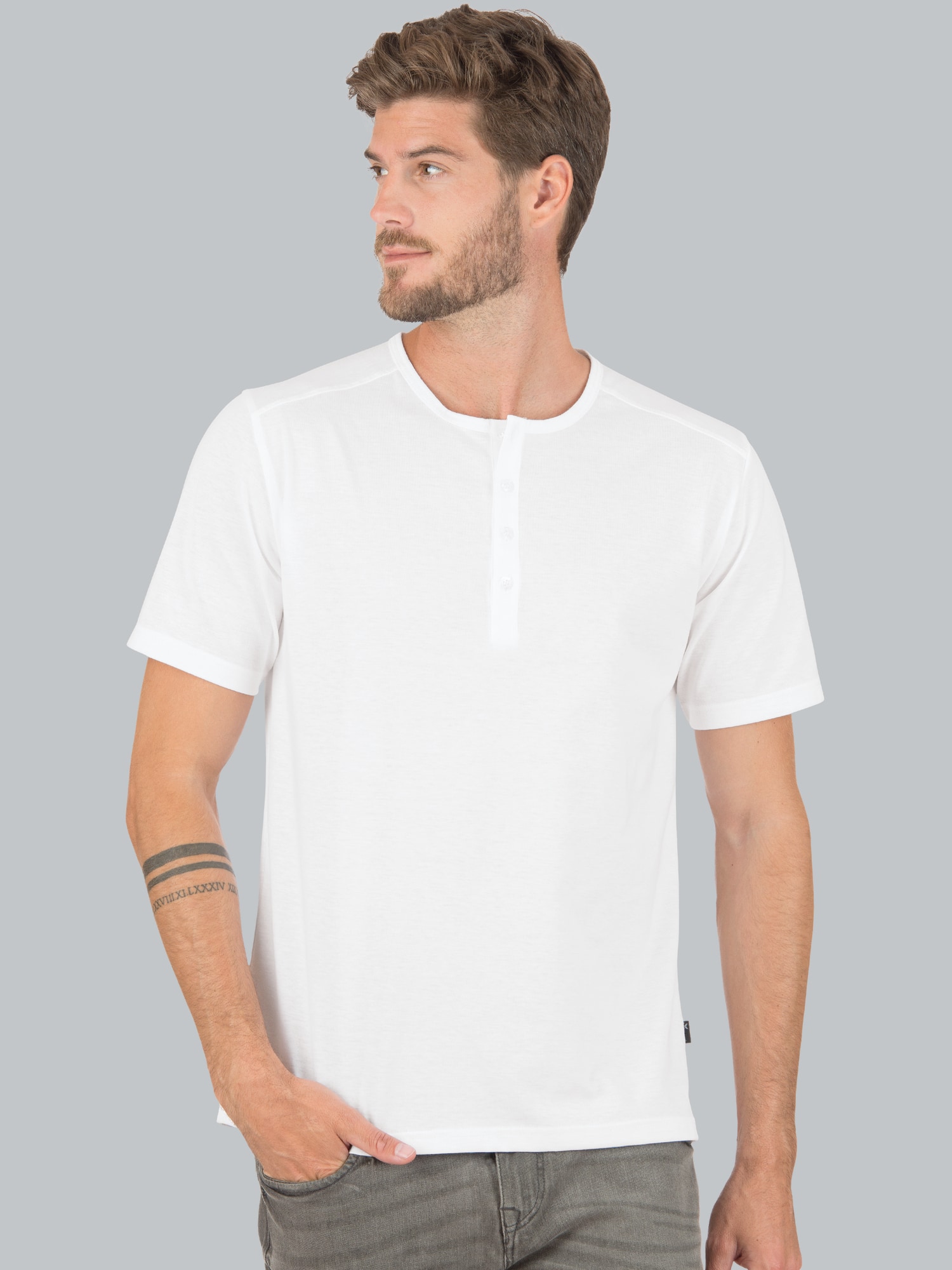T-Shirt mit Knopfleiste DELUXE Baumwolle Weiss