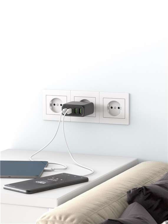 (68W/3A) 2x USB A / 2x USB C GaN Ladegerät Netzteil Power Delivery / Quick Charge (64818) - Weiss
