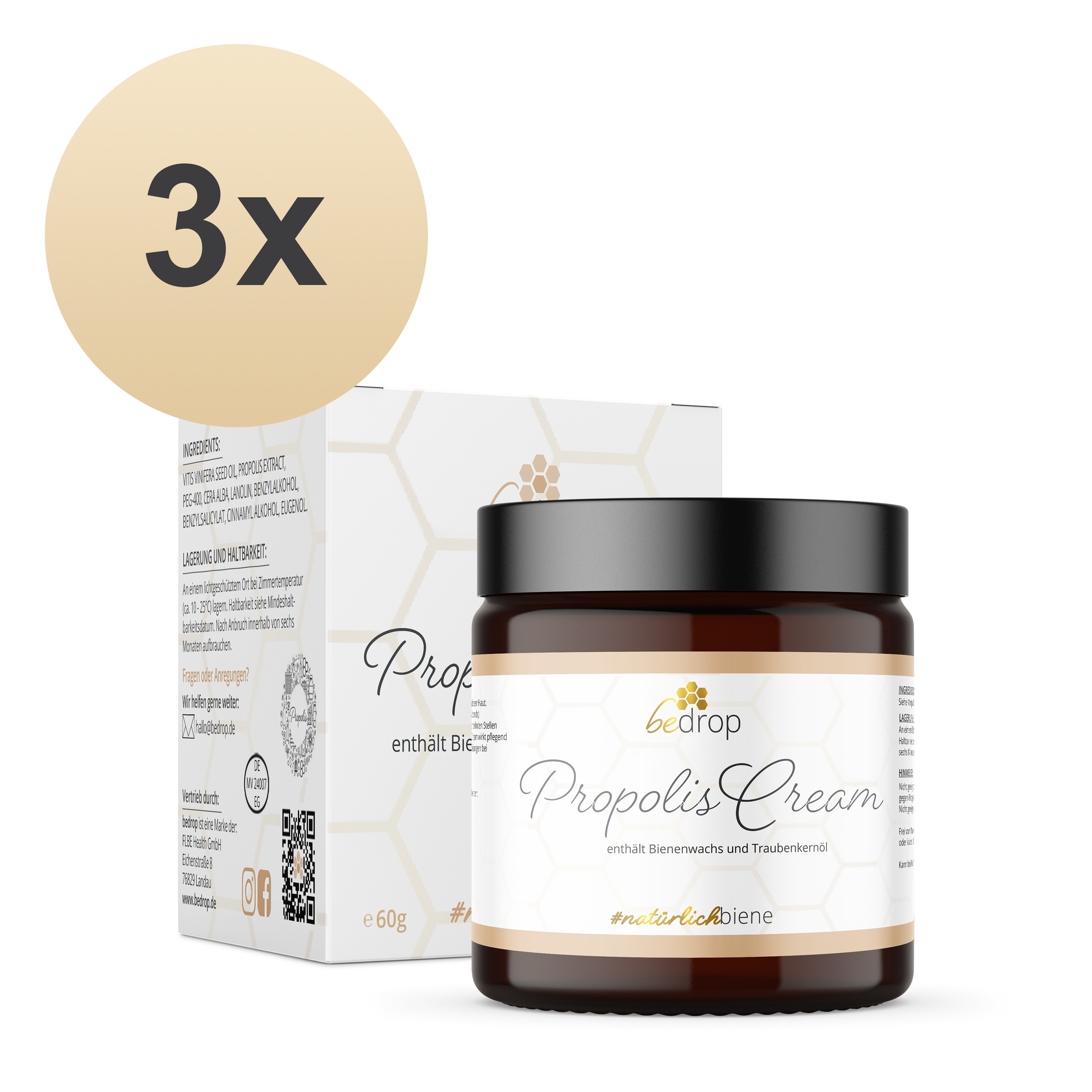 Vorteilsset: 3x Propolis Cream - hochdosierte Propolis Creme mit Bienenwachs & Traubenkernöl im 3er Set