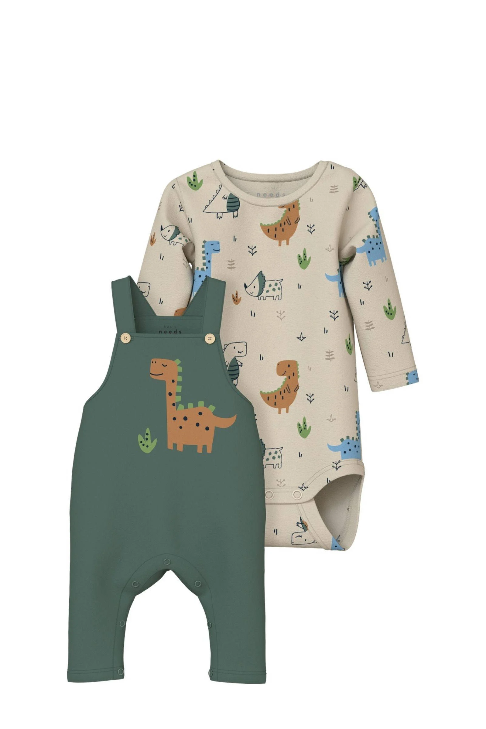 NAME IT tuinbroek + romper NBMVONNE groen/zand