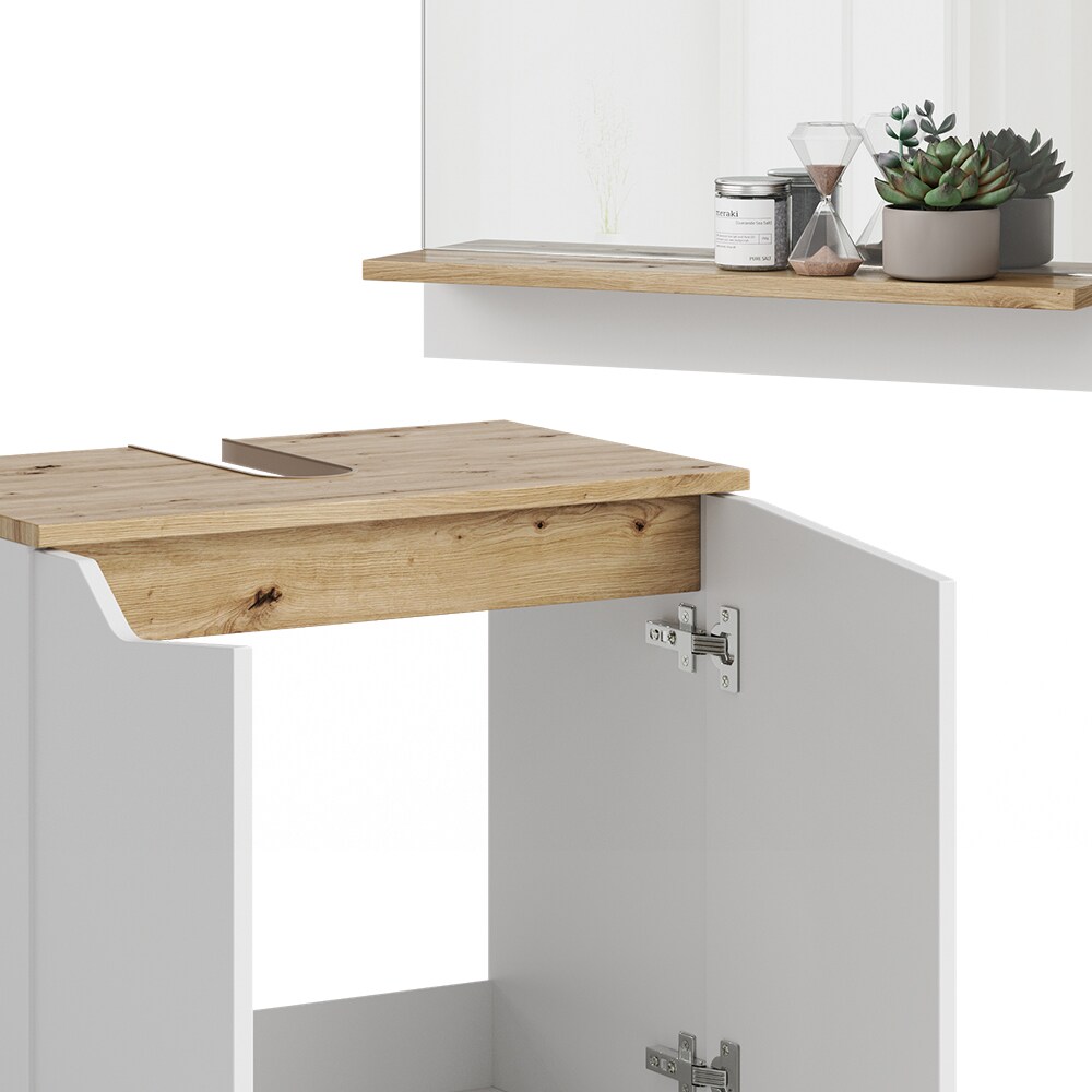 Vicco Badmöbel-Set Marelle Weiß Artisan moderne Serie Badezimmer dekorative Front Waschtischunterschrank Badspiegel