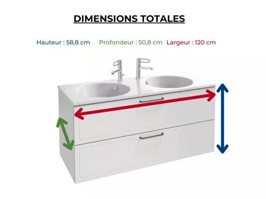 Meuble double vasque 120 cm JACOB DELAFON Odéon Rive Gauche blanc