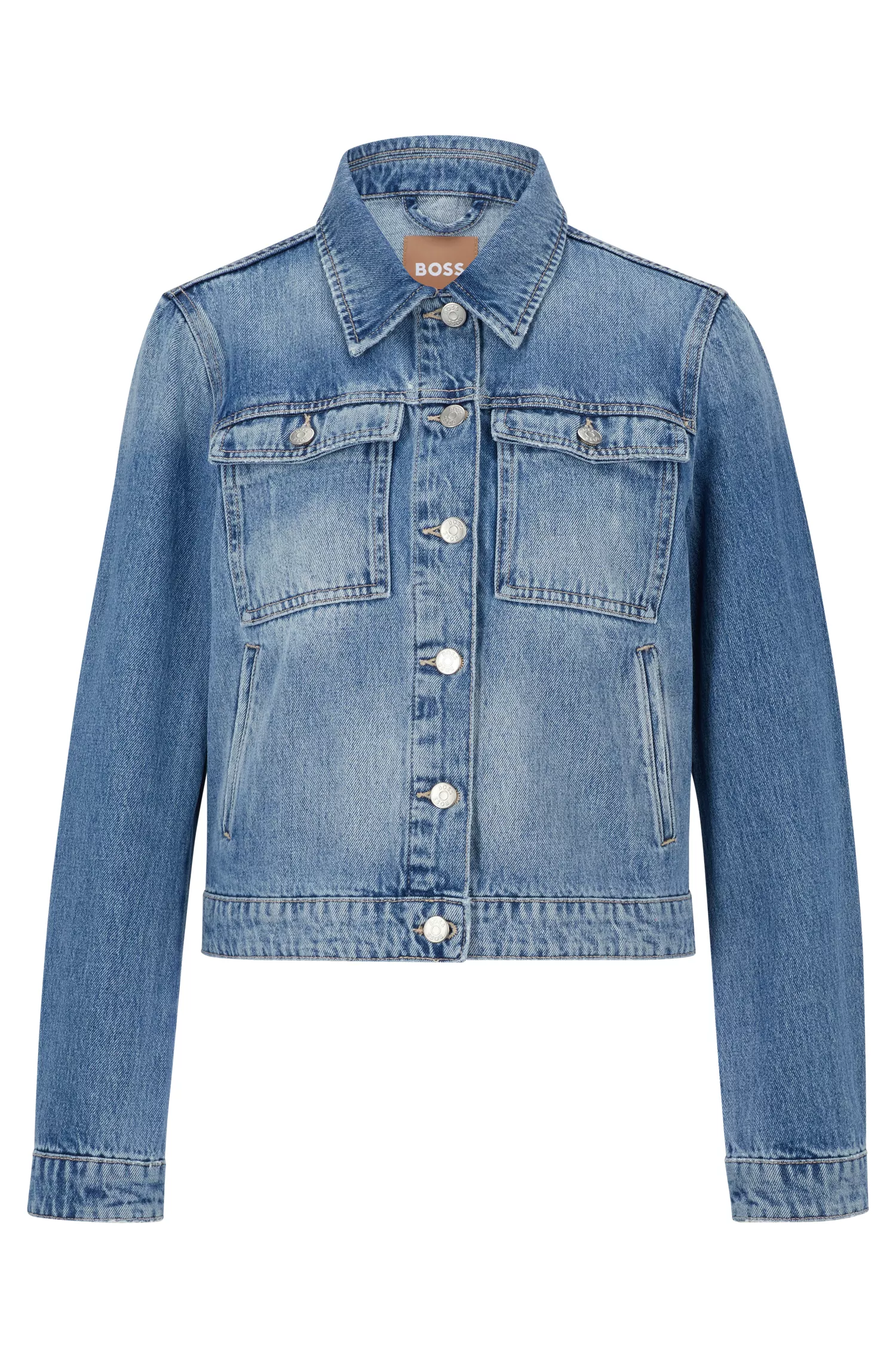 Jaqueta BOSS preta de corte regular em denim rígido azul