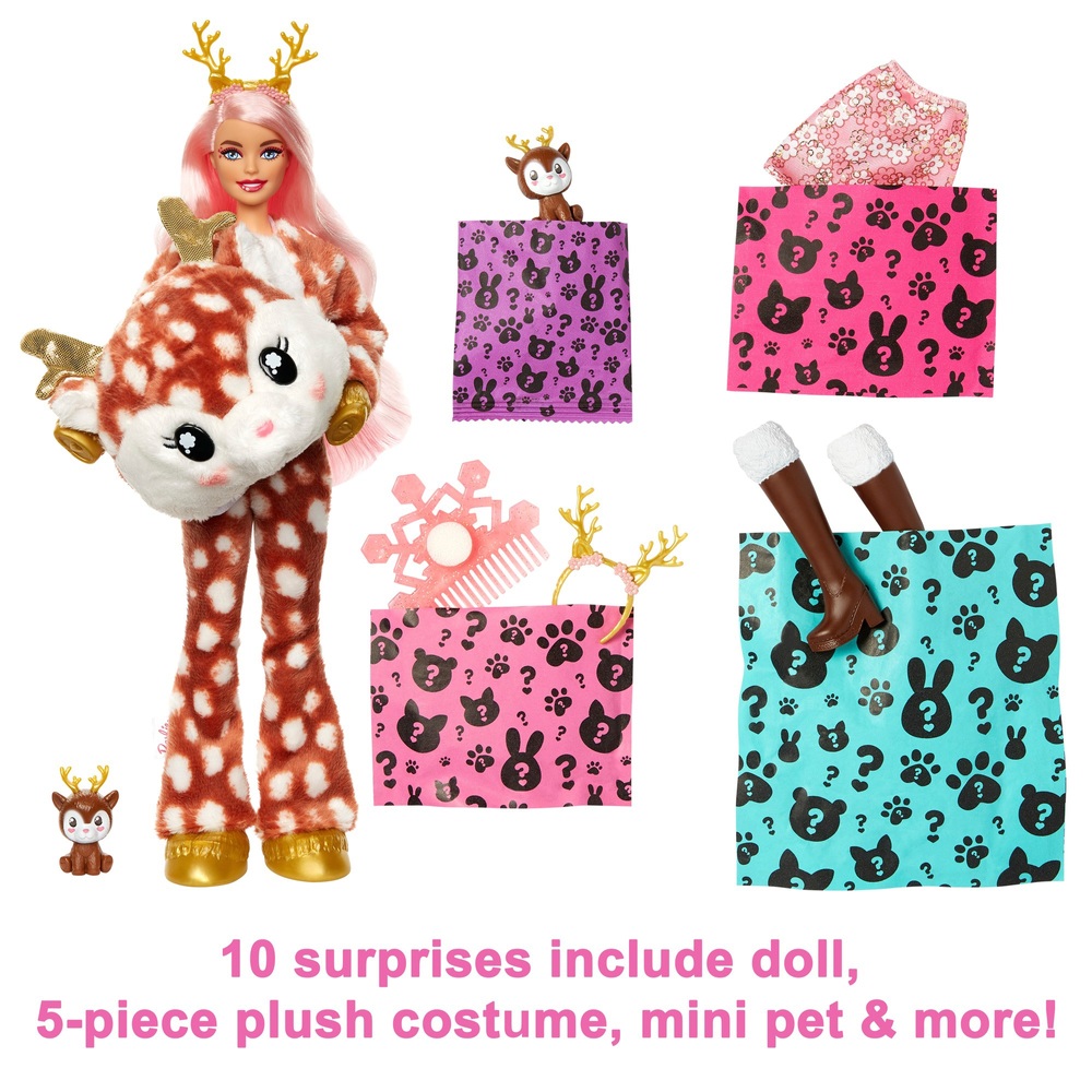 Barbie Cutie Reveal Puppe mit Hirsch-Plüschkostüm und 10 Überraschungen