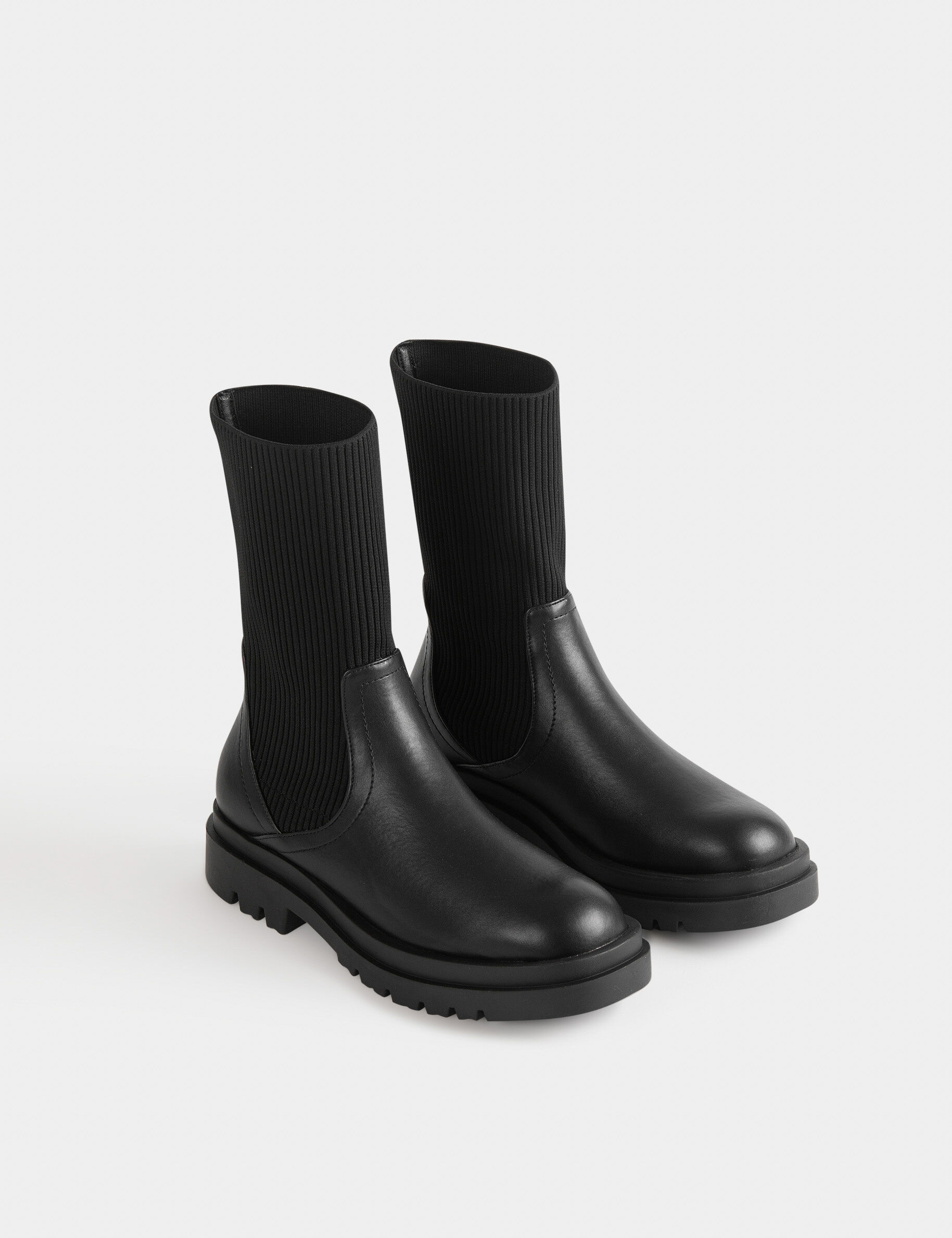 Bottines chaussettes plates noir femme - noir