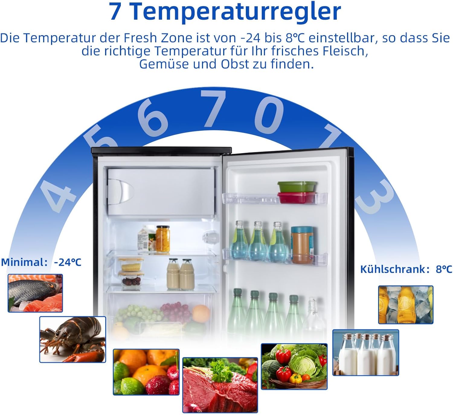 CHIQ kühlschrank mit gefrierfach 107 Liter, mit 13L Gefrierfach｜EEK C, 87 kWh/Jahr | 4-Sterne-Gefrieren, -24 °C bis -16 °C| geräuscharm, Schwarz, CTT107BC