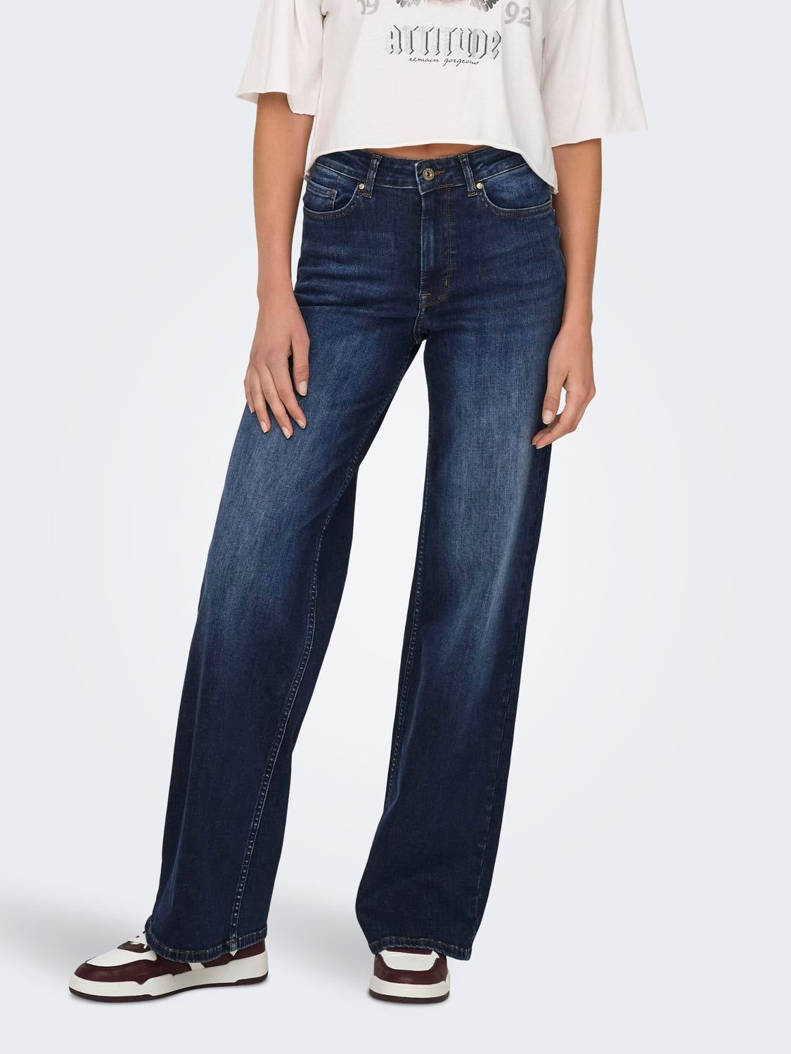 ONLMADISON Hohe Taille Weiter Beinschnitt Jeans Dark Blue Denim