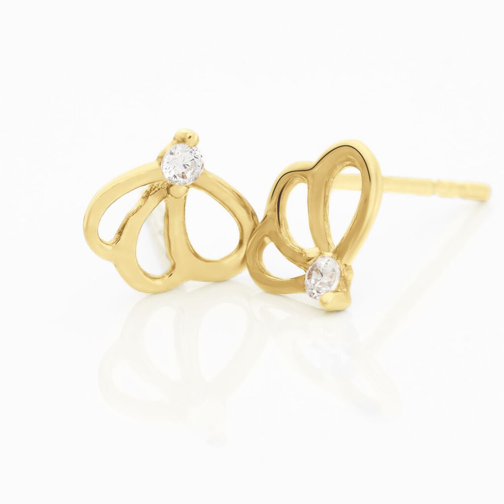 Boucles D'oreilles Puces Eleanor Fleur Or Jaune Oxyde De Zirconium