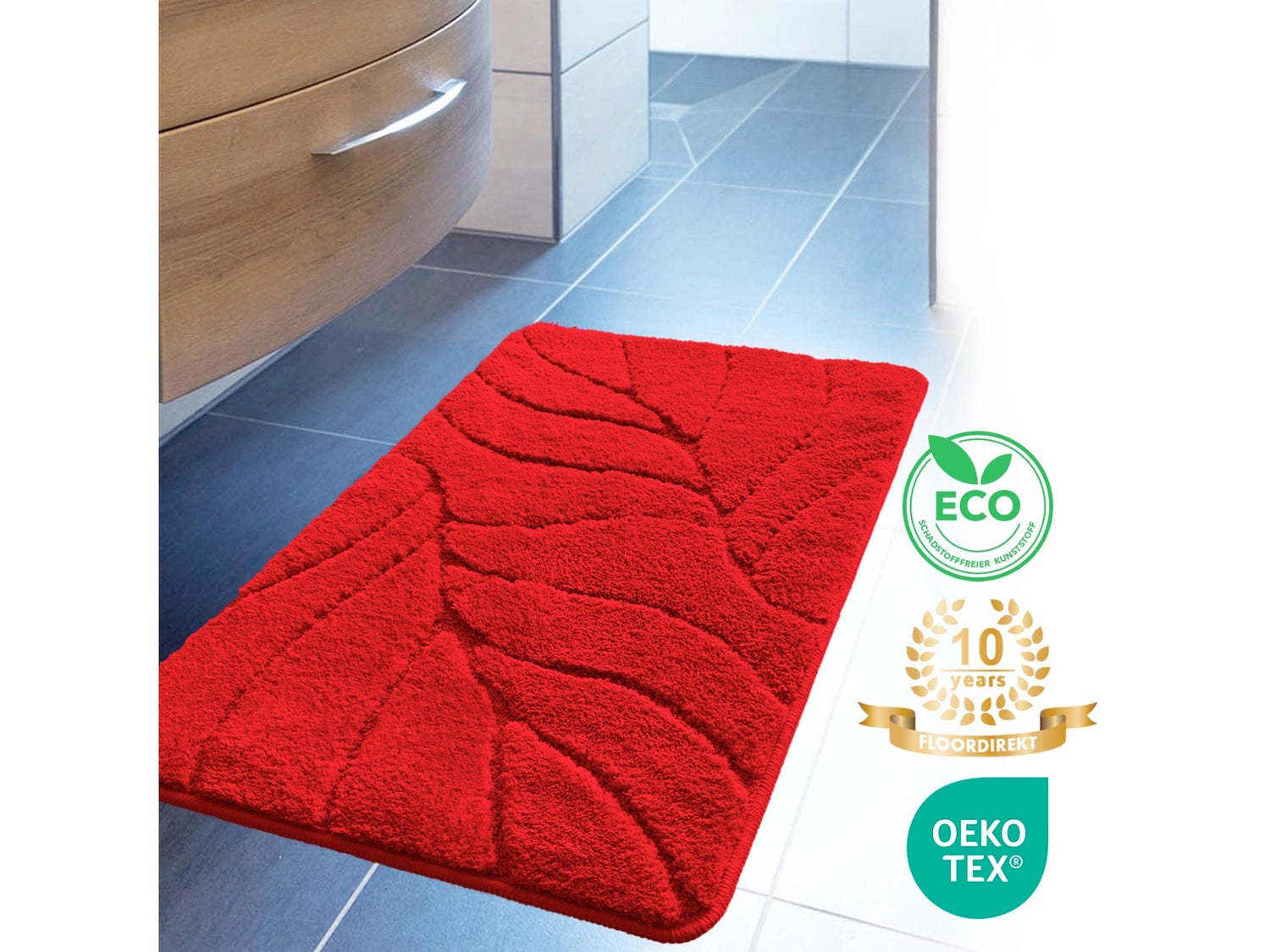 Maris badmat - Zachte badmat met bladtextuur - Rood / 40 x 60 cm