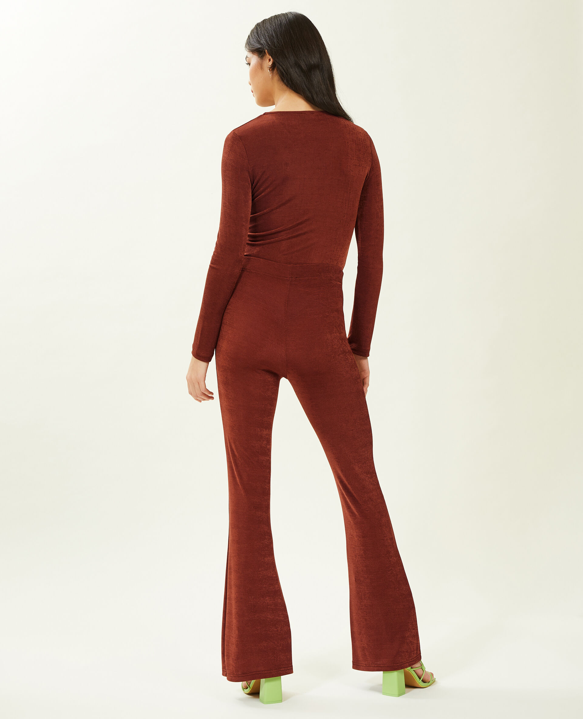 Pantalon flare en tissu fluide - Marron