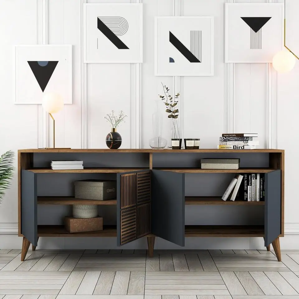 CALICOSY - Dressoir MILAN - Vintage eik / grijs - 78,6x180x35 cm