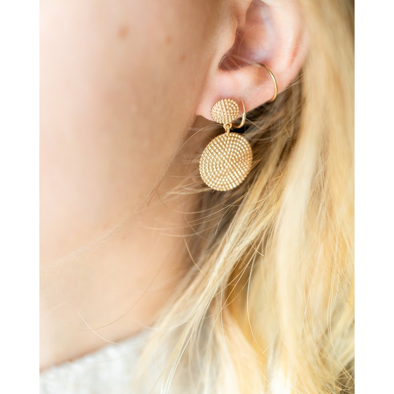 Boucles d'Oreilles Rondes Pendantes Plaqué Or Médaillons