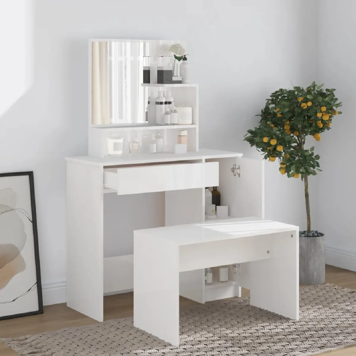 Vidaxl Vantiy Set - Blanc brillant