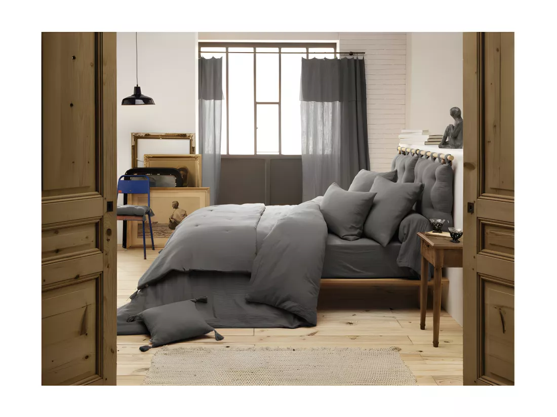 Housse de couette gaze de coton double 200 x 200 cm gris - PEPA 2