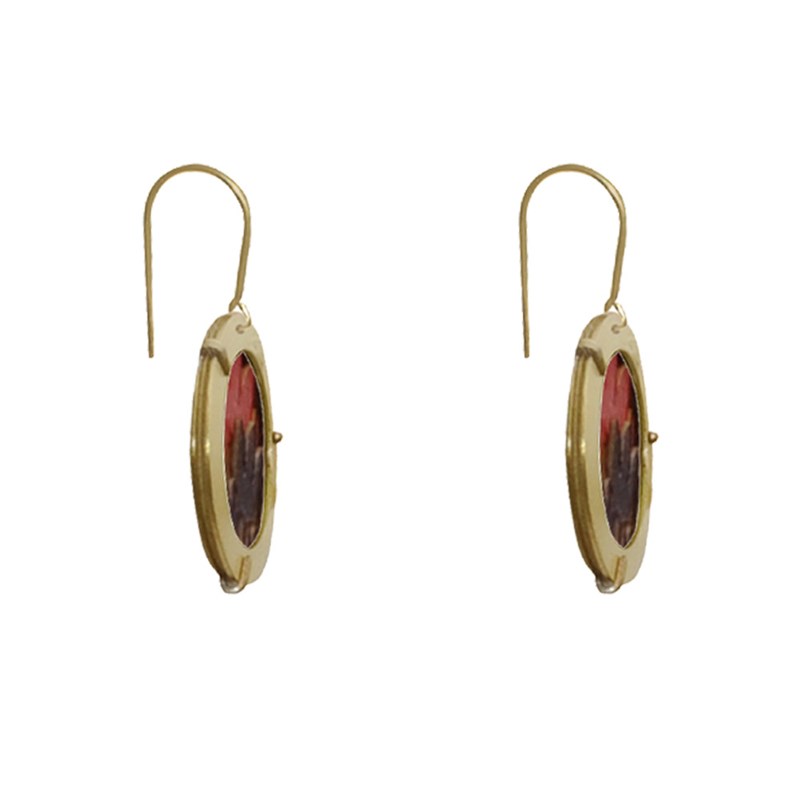 Boucles d'Oreilles Laiton Anneau et Fleurs en Cuir